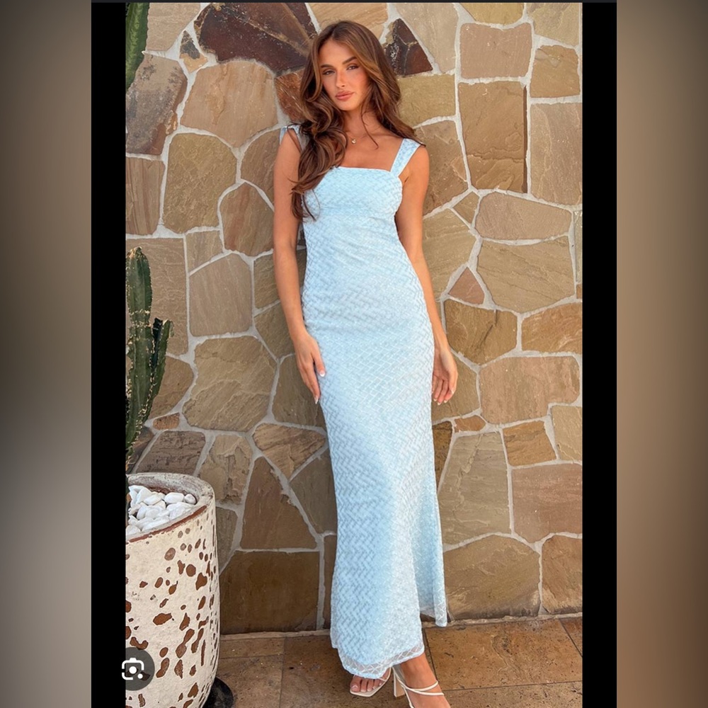 NWT Beginning Boutique Blue Sequin Embellished Maxi Dress
